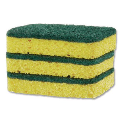 Heavy Duty Scrubber Sponge, 2.5 X 4.5, 0.9" Thick, Yellow/green, 3/pack, 8 Packs/carton