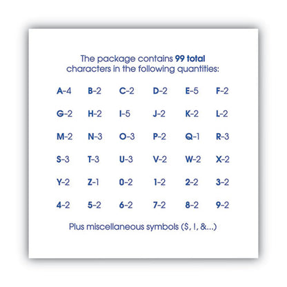 Peel-and-stick Letters, Numbers And Symbols, 2" Tall, Black Characters, White Background, 99 Pieces