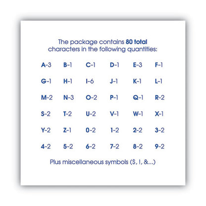 Peel-and-stick Letters, Numbers And Symbols, 3" Tall, Black Characters, White Background, 80 Pieces