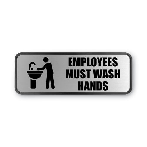 Brushed Metal Office Sign, Employees Must Wash Hands, 9 X 3, Silver