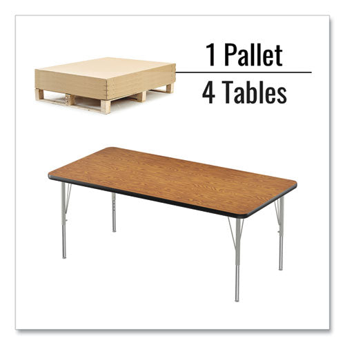 Adjustable Activity Table, Rectangular, 60" X 30" X 19" To 29", Medium Oak Top, Black Legs, 4/pallet