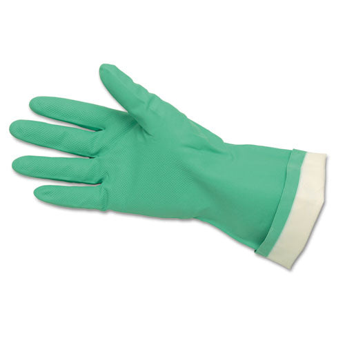 Flock-lined Nitrile Gloves, One Size Fits Most, Green, 12 Pairs