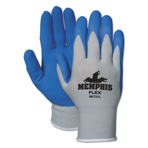 Memphis Flex Latex-coated Seamless Nylon Knit Gloves, En388: 3131, Large, Blue/gray, Pair