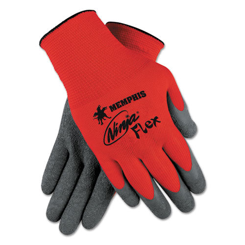 Ninja Flex Latex Coated Palm Gloves, En388: 3131, 10" Long, Large, Red/gray, 12 Pairs
