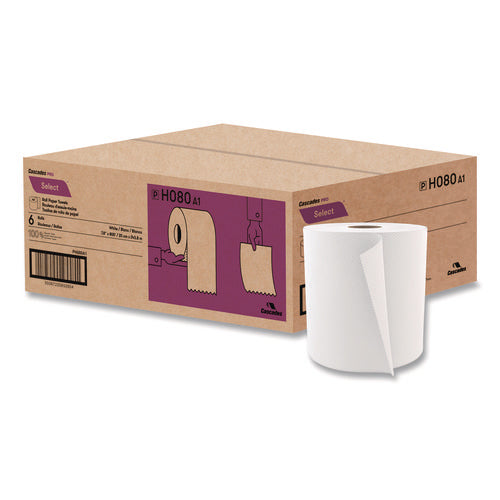 Select Roll Paper Towels, 1-ply, 7.9" X 800 Ft, White, 6 Rolls/carton