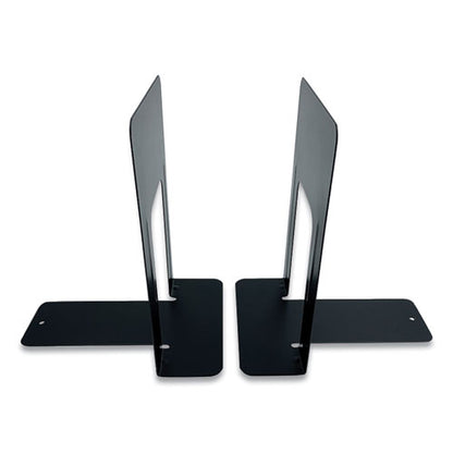 Steel Bookends, Contemporary Style, Nonskid Base, 6 X 8 X 9.25, Black, Pair