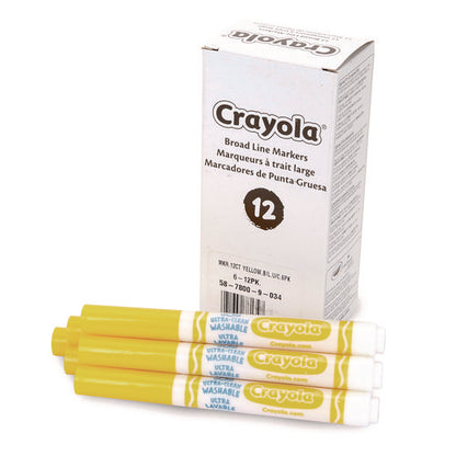 Broad Line Washable Markers, Broad Bullet Tip, Yellow, 12/box