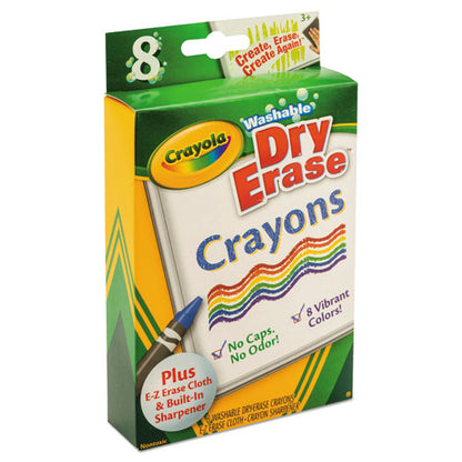 Washable Dry Erase Crayons W/e-z Erase Cloth, Assorted Colors, 8/pack
