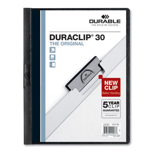 Duraclip Report Cover, Clip Fastener, 8.5 X 11, Holds 30 Sheets, Clear/black, 25/box