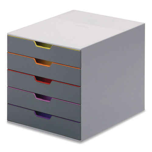 Varicolor Stackable Plastic Drawer Box, 5 Drawers, Letter To Folio Size Files, 11.5" X 14" X 11", Gray