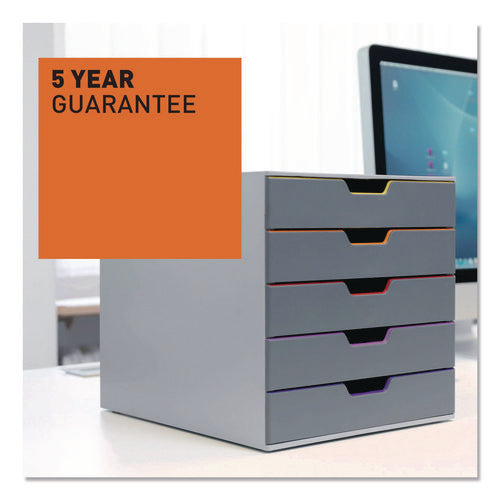 Varicolor Stackable Plastic Drawer Box, 5 Drawers, Letter To Folio Size Files, 11.5" X 14" X 11", Gray