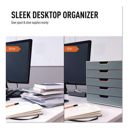 Varicolor Stackable Plastic Drawer Box, 5 Drawers, Letter To Folio Size Files, 11.5" X 14" X 11", Gray