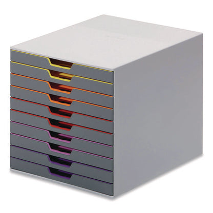 Varicolor Stackable Plastic Drawer Box, 10 Drawers, Letter To Folio Size Files, 11" X 14" X 11.5", Gray