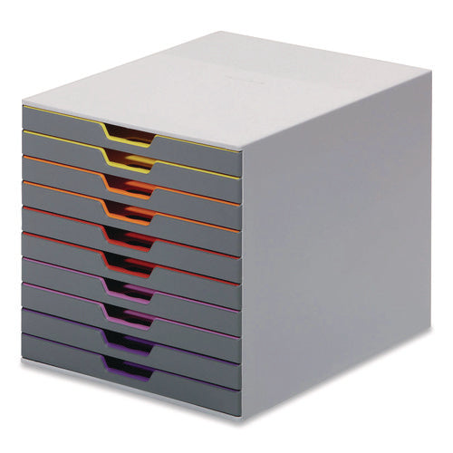 Varicolor Stackable Plastic Drawer Box, 10 Drawers, Letter To Folio Size Files, 11" X 14" X 11.5", Gray