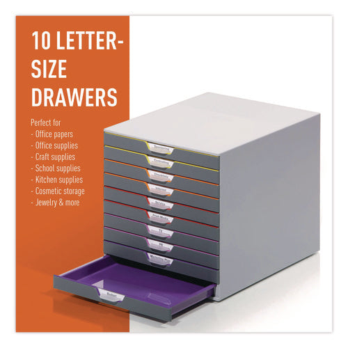 Varicolor Stackable Plastic Drawer Box, 10 Drawers, Letter To Folio Size Files, 11" X 14" X 11.5", Gray