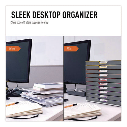 Varicolor Stackable Plastic Drawer Box, 10 Drawers, Letter To Folio Size Files, 11" X 14" X 11.5", Gray