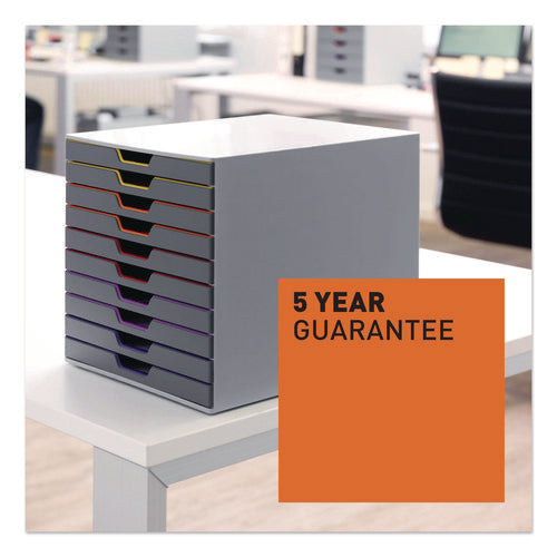 Varicolor Stackable Plastic Drawer Box, 10 Drawers, Letter To Folio Size Files, 11" X 14" X 11.5", Gray