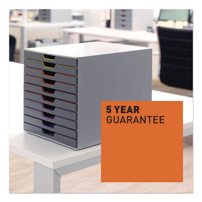 Varicolor Stackable Plastic Drawer Box, 10 Drawers, Letter To Folio Size Files, 11" X 14" X 11.5", Gray