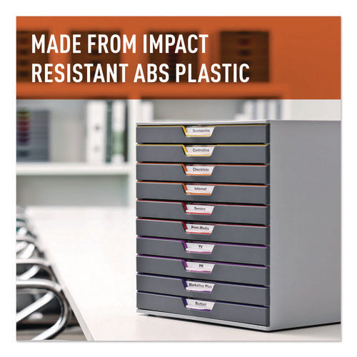 Varicolor Stackable Plastic Drawer Box, 10 Drawers, Letter To Folio Size Files, 11" X 14" X 11.5", Gray