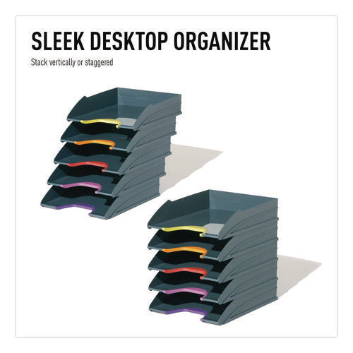 Varicolor 5-compartment Stackable Plastic Letter Tray Set, Letter To Folio Size Files, 10.39 X 13.23 X 2.91, Anthracite Gray