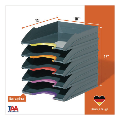 Varicolor 5-compartment Stackable Plastic Letter Tray Set, Letter To Folio Size Files, 10.39 X 13.23 X 2.91, Anthracite Gray