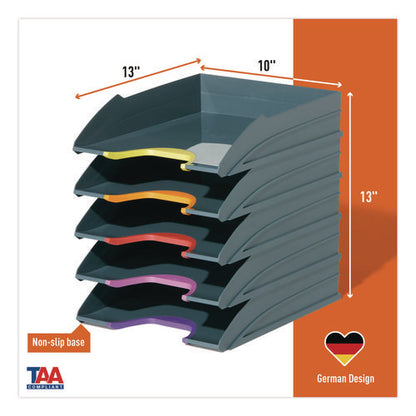 Varicolor 5-compartment Stackable Plastic Letter Tray Set, Letter To Folio Size Files, 10.39 X 13.23 X 2.91, Anthracite Gray
