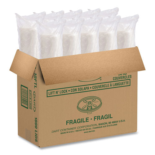Lift N' Lock Plastic Hot Cup Lids, Fits 10 Oz Hot Cups, White, 1,000/carton