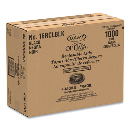 Optima Reclosable Lid, Fits 12 Oz To 24 Oz Hot Cups, Plastic, Black, 100/pack, 10 Packs/carton