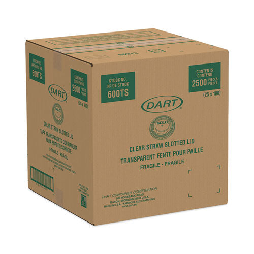 Straw-slot Cold Cup Lids, Fits 10 Oz Cold Cups, Plastic, Clear, 100/pack, 25 Packs/carton