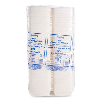 Foam Hinged Lid Containers, 6 X 5.78 X 3, White, 500/carton