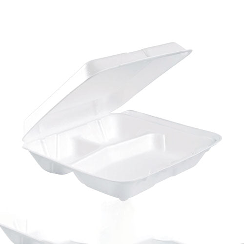 Foam Hinged Lid Containers, 3 Compartments, 7.5 X 8 X 2.3, White, 200/carton