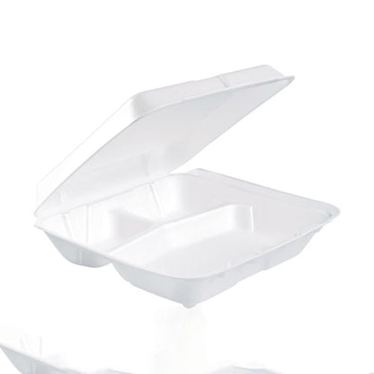 Foam Hinged Lid Containers, 3 Compartments, 7.5 X 8 X 2.3, White, 200/carton