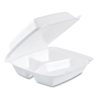 Foam Hinged Lid Containers, 3 Compartments, 8.38 X 7.78 X 3.25, 200/carton