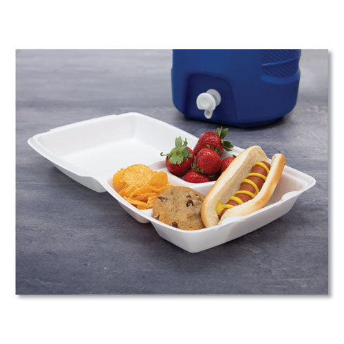 Foam Hinged Lid Containers, 3 Compartments, 8.38 X 7.78 X 3.25, 200/carton
