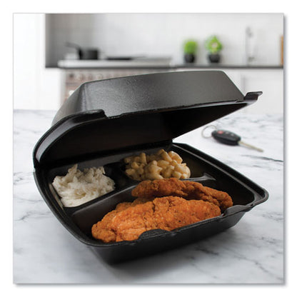 Insulated Foam Hinged Lid Containers, 3 Compartments, 7.96 X 3.2 X 8.36, Black, 200/carton