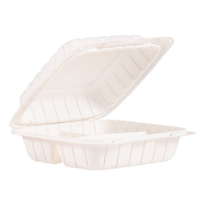 Hinged Lid Containers, 3 Compartments, 8.3 X 8 X 3, White, Plastic, 150/carton