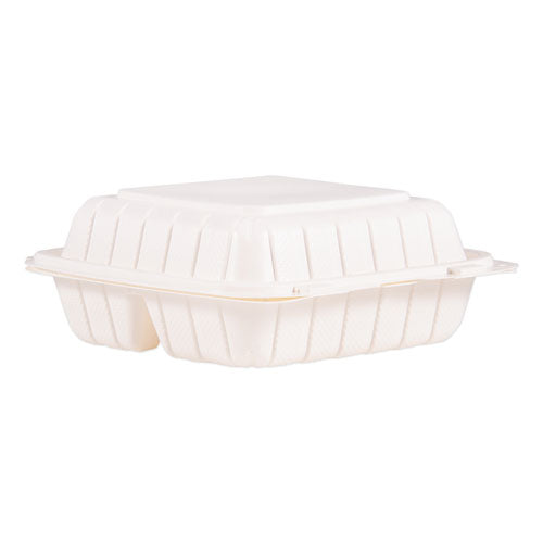 Hinged Lid Containers, 3 Compartments, 8.3 X 8 X 3, White, Plastic, 150/carton