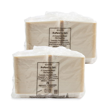 Hinged Lid Containers, 3 Compartments, 8.3 X 8 X 3, White, Plastic, 150/carton
