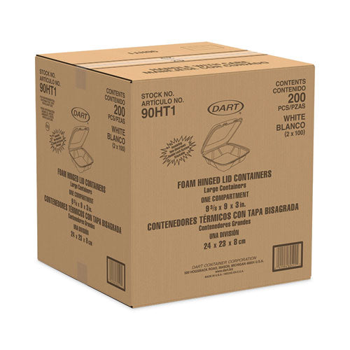 Insulated Foam Hinged Lid Containers, 9.01 X 9.4 X 3, White, 100/pack, 2 Packs/carton