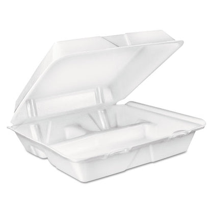 Foam Hinged Lid Container, 3 Compartments, 8 Oz, 9 X 9.4 X 3, White, 100/sleeve, 2 Sleeves/carton