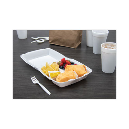 Foam Hinged Lid Container, 3 Compartments, 8 Oz, 9 X 9.4 X 3, White, 100/sleeve, 2 Sleeves/carton
