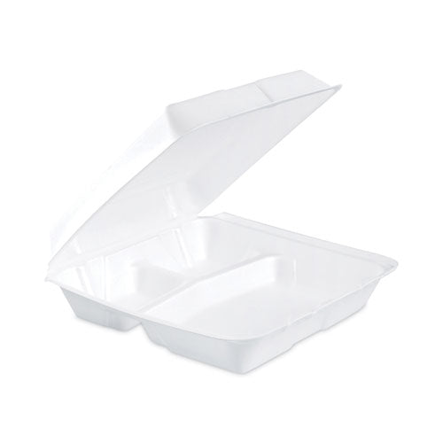 Insulated Foam Hinged Lid Containers, 3 Compartments, 9.3 X 9.5 X 3, White, 100/sleeve, 2 Sleeves/carton