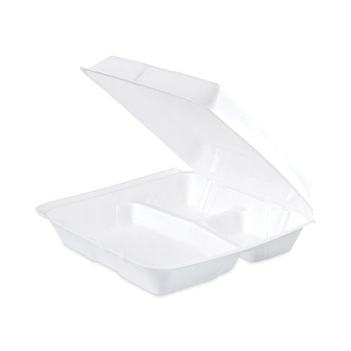 Insulated Foam Hinged Lid Containers, 3 Compartments, 9.3 X 9.5 X 3, White, 100/sleeve, 2 Sleeves/carton