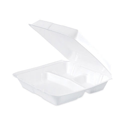 Insulated Foam Hinged Lid Containers, 3 Compartments, 9.3 X 9.5 X 3, White, 100/sleeve, 2 Sleeves/carton