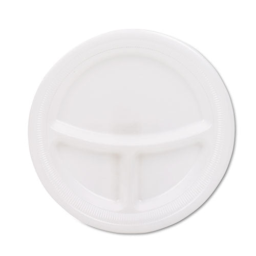 Mediumweight Foam Plates, 3-compartment Plate, 9" Dia, White, 125/pack
