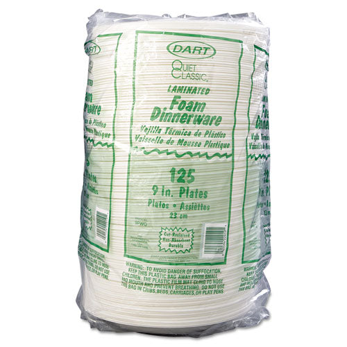 Quiet Classic Laminated Foam Dinnerware, Plate, 9" Dia, White, 500/carton