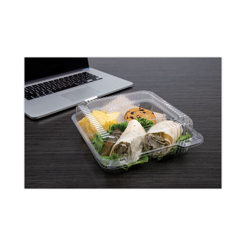 Staylock Clear Hinged Lid Containers, 3 Compartments, 8.6 X 9 X 3, Clear, Plastic, 100/packs, 2 Packs/carton
