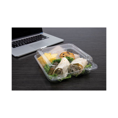 Staylock Clear Hinged Lid Containers, 3 Compartments, 8.6 X 9 X 3, Clear, Plastic, 100/packs, 2 Packs/carton