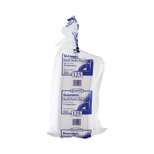 Clearpac Small Nacho Tray, 2 Compartments, 5 X 6 X 1.5, Clear, Plastic, 125/bag, 4 Bags/carton