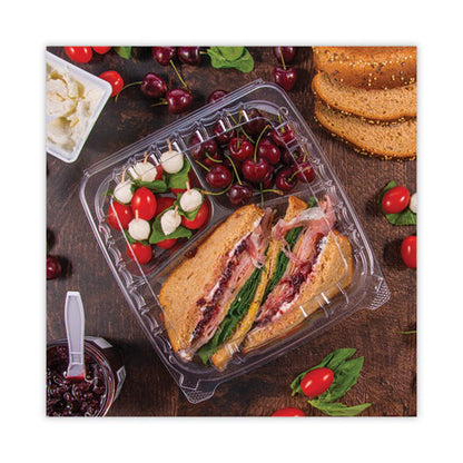 Clearseal Hinged-lid Plastic Containers, 3 Compartments, 9.4 X 8.9 X 3, Plastic, 100/bag, 2 Bags/carton